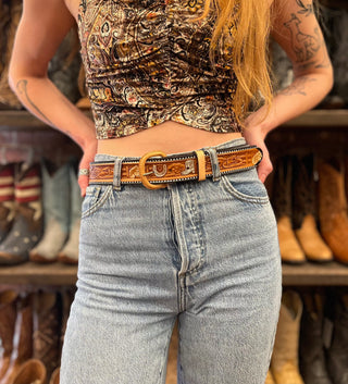 Genuine Leather Horse Scene Tooled Belt