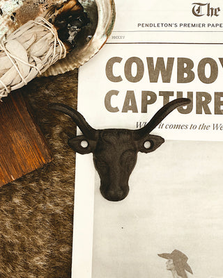 Rustic Cast Iron Bull Head Hat Hook