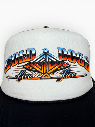 Gold Dogs Live Free Two Tone Chrome Trucker Hat