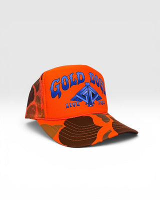Gold Dogs Live Free Orange/Blue Camo Trucker Hat