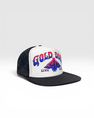 Gold Dogs Live Free White/Blue Gradient Flat Bill Trucker Hat