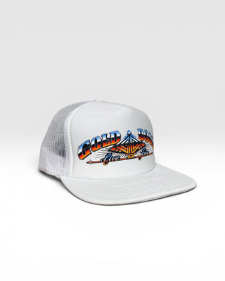 Gold Dogs Live Free White Chrome Flat Bill Trucker Hat