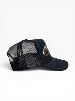 Gold Dogs Live Free Black Chrome Trucker Hat
