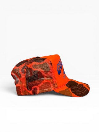 Gold Dogs Live Free Orange/Blue Camo Trucker Hat