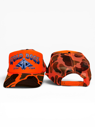 Gold Dogs Live Free Orange/Blue Camo Trucker Hat