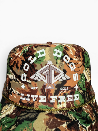 Gold Dogs Live Free Camo Trucker Hat