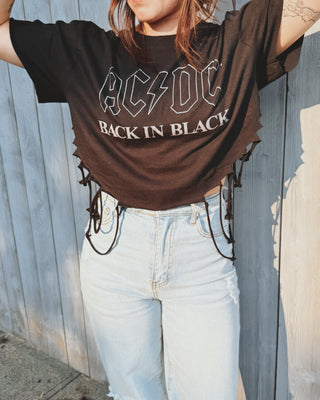 AC/DC Back in Black Cropped Chop Shop Side Distressing T-Shirt