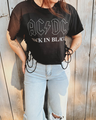 AC/DC Back in Black Cropped Chop Shop Side Distressing T-Shirt
