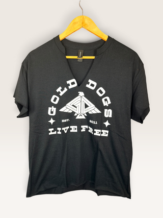 Gold Dogs Live Free Chop Shop Simple V-Neck T-Shirt