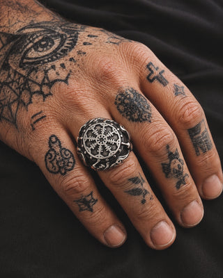 Viking Crow Compass Biker Ring