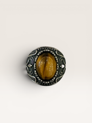 Tiger's Eye Stone Stainless Steel Biker Ring