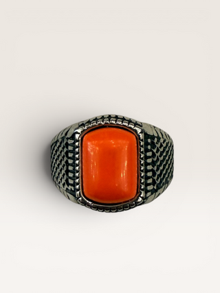 Coral Stone Stainless Steel Biker Ring