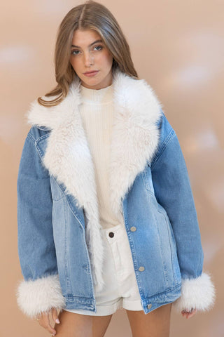 Big Sky Country Faux Fur Collar Denim Jacket