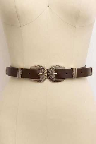 Double Buckle Faux Leather Western Style Belt