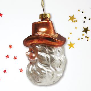 Western Cowboy Santa Vintage Frontier Glass Ornament