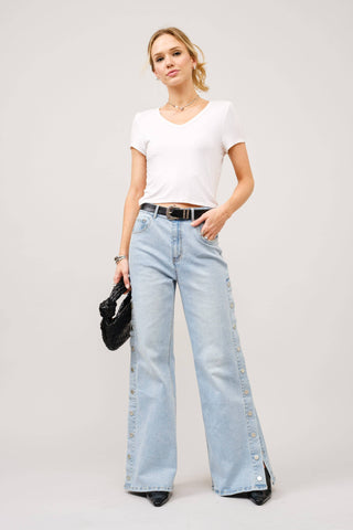 Stevie Wide Leg Mid Rise Denim